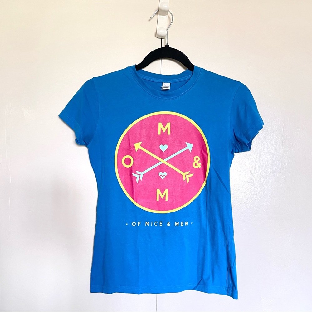 Hot Topic Of Mice and Men Neon Blue Pink Yellow Band Tee